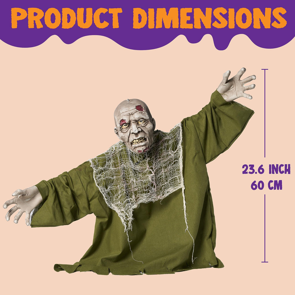 JOYIN Halloween Animated Zombie Groundbreaker Outdoor Decor with Light Up Eyes Creepy Animatronic Decorations with Movable Arms for Halloween Party