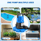 1 HP Automatic Cover Pump, 5000 GPH Submersible Pumps with 3/4” Check Valve Adapter & 25ft Power Cord, Water Removal for Pool, Hot Tubs, Rooftops