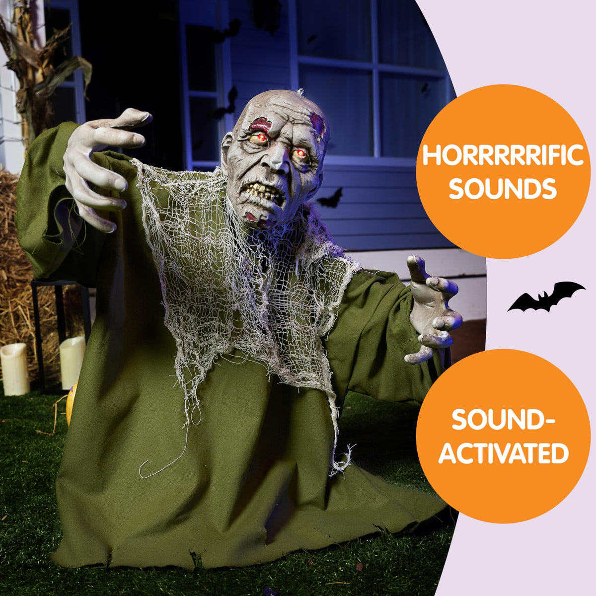 JOYIN Halloween Animated Zombie Groundbreaker Outdoor Decor with Light Up Eyes Creepy Animatronic Decorations with Movable Arms for Halloween Party