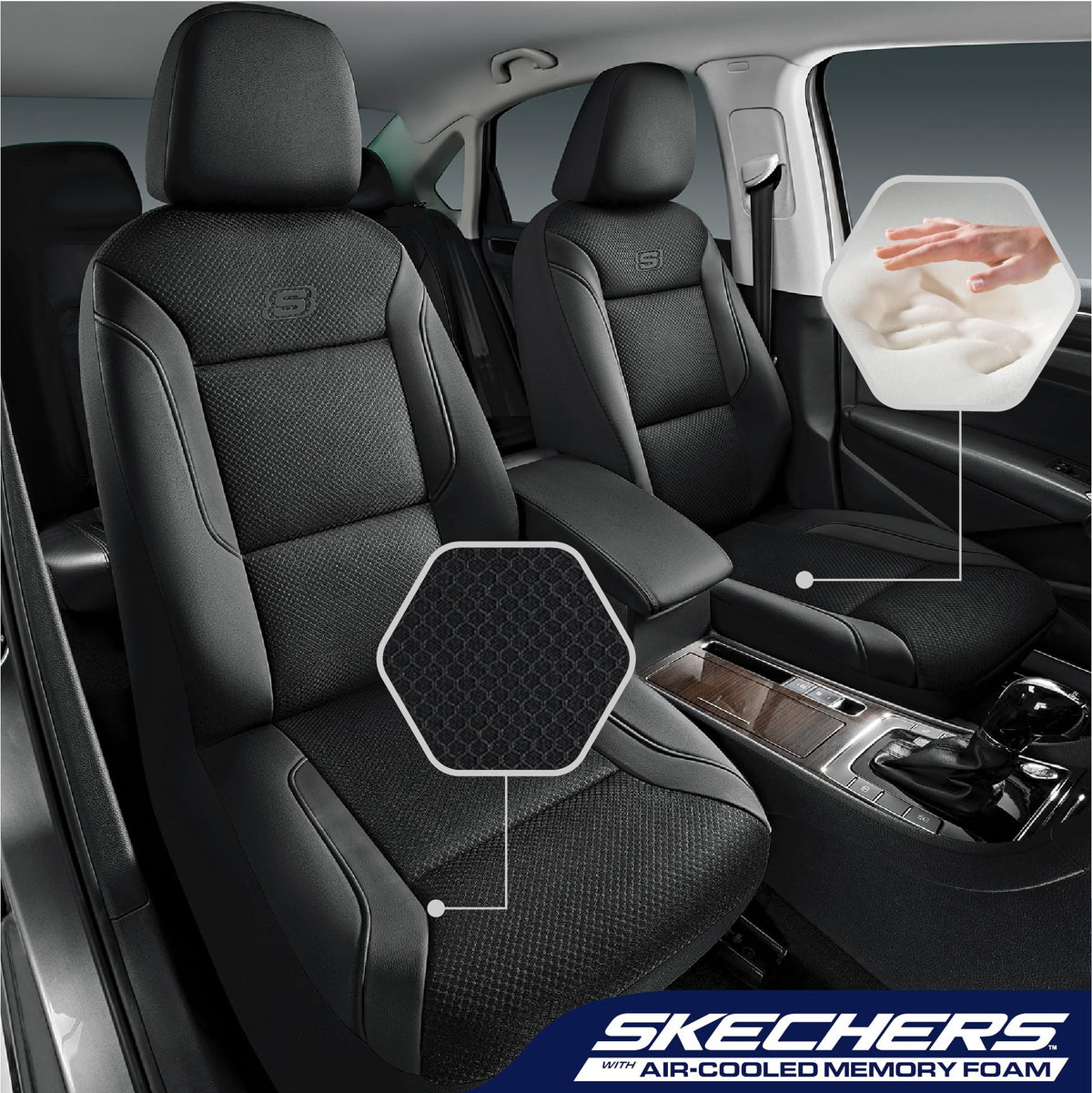 Skechers Memory Foam Seat Covers, Air Cool Mesh Thick Car Seat Covers, Car Seat Covers Front Seats Airbag Compatible, Universal Automotive Comfort