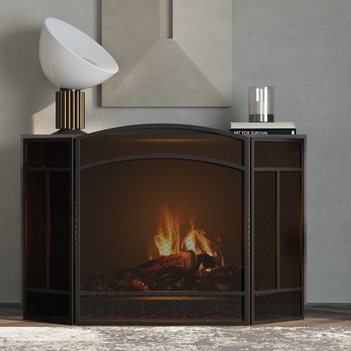 Fire Beauty 3 Panel Arch Top Fireplace Screen Fire Screen Spark Guard Cover