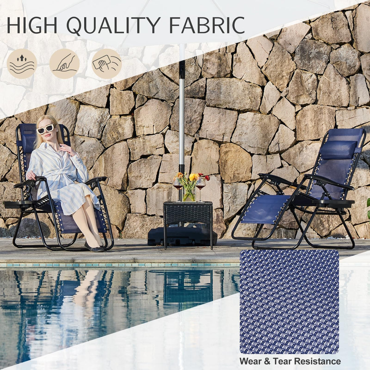 Sweetcrispy Zero Gravity Chairs Set of 2, Outdoor Folding Reclining Lounge Chair with Cup Holder Tray & Adjustable Pillow, Portable Camping Beach
