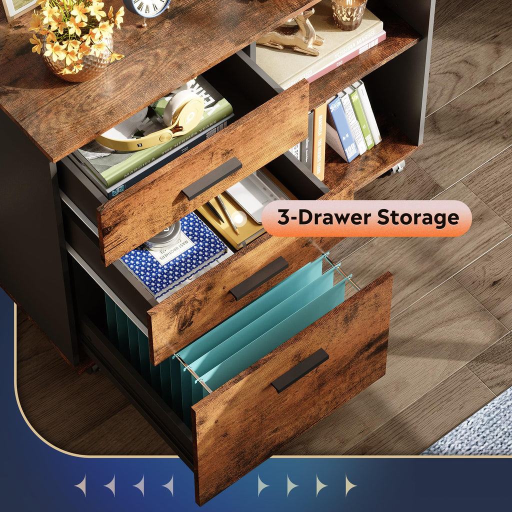 DEVAISE 3-Drawer Mobile File Cabinet, Lateral Filing Cabinet, Rustic Brown