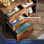 DEVAISE 3-Drawer Mobile File Cabinet, Lateral Filing Cabinet, Rustic Brown