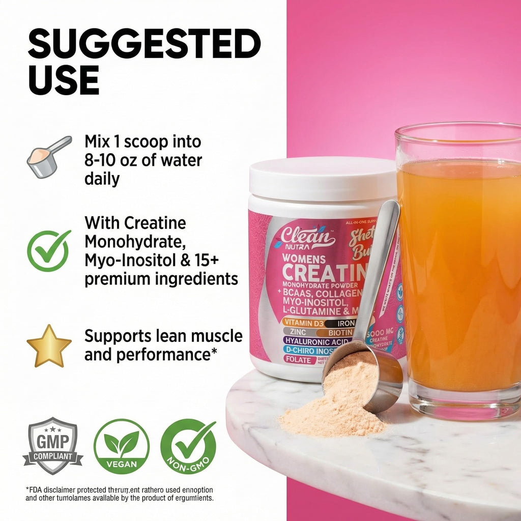 Creatine for Women | Creatine Monohydrate + BCAA Powder Myo-Inositol Collagen Biotin Hyaluronic Acid Folate L Glutamine Vitamin D3 Iron Zinc D-Chiro