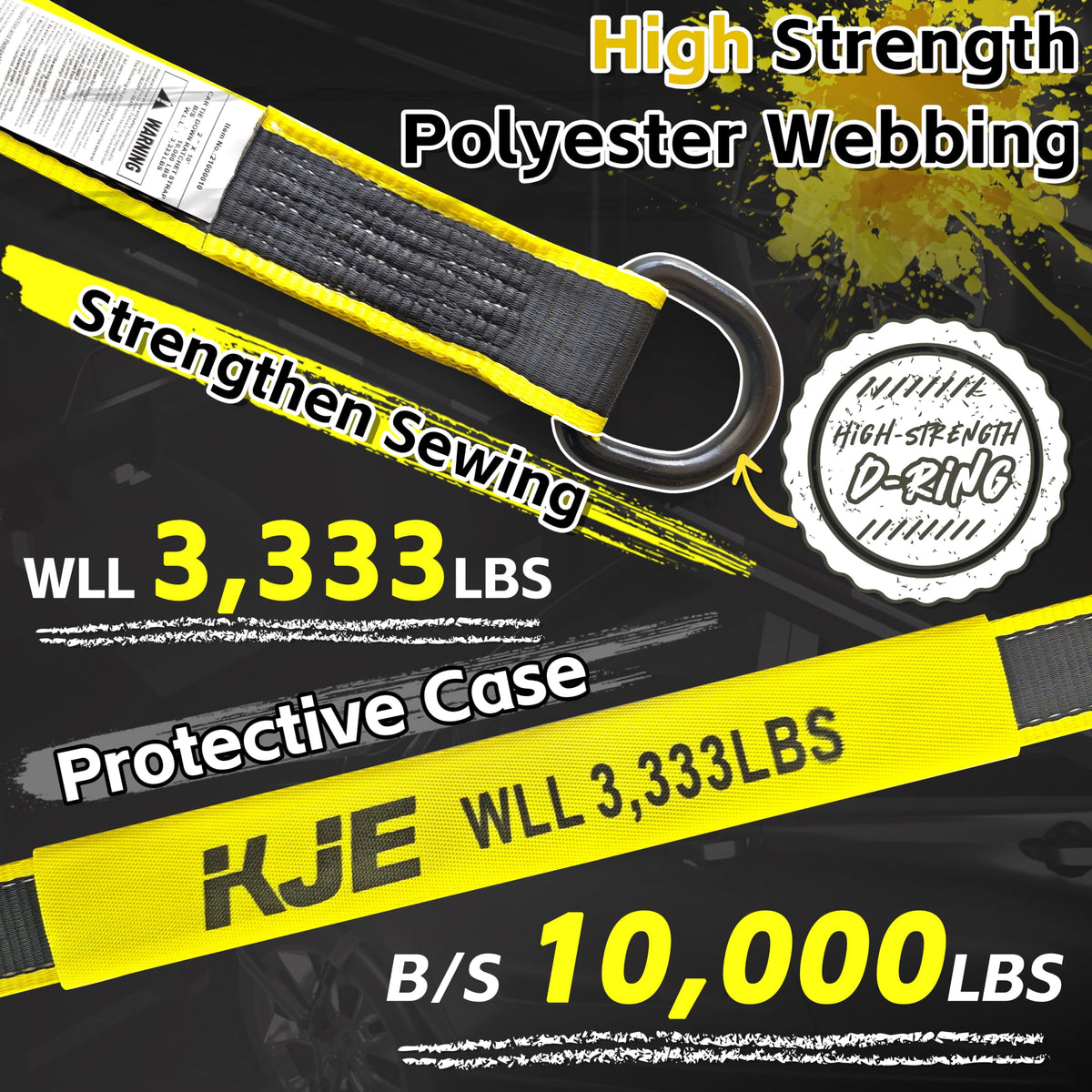 KJE 4 Pack Reflective Car Tie Down Straps for Trailers - Tire Ratchet Strap with Chain Anchors - 2" x 10' 10,000LBS Break Strength - Lasso Style