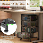 Rolling Cart with Drawers, 4-Drawer Storage Cart on Wheels with Wooden Top, Metal Utility Cart with Storage Drawers, Craft Storage Art Cart for