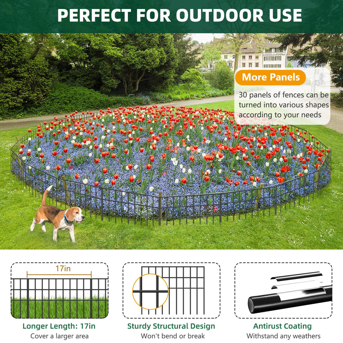 42.5ft(L) x 13in(H) Animal Barrier Fence, 30 Panels No Dig Garden Fence for Dog Rabbit, Rustproof Anti Digging Barrier, Garden Edging Border Ground