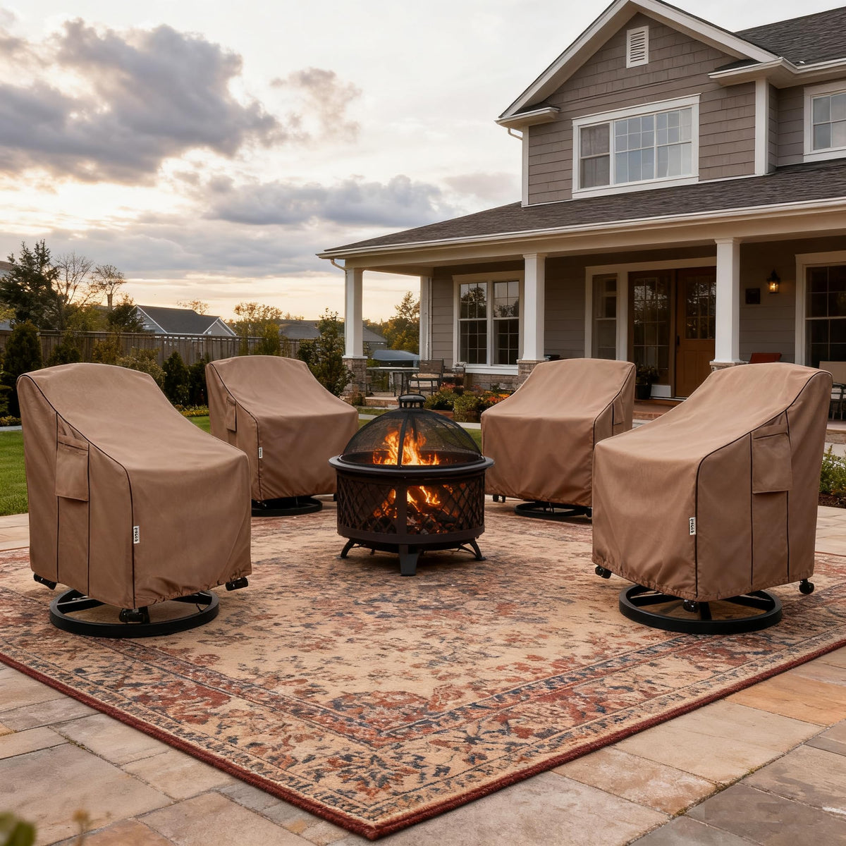 Patio Chair Covers for Outdoor Furniture Waterproof 4 Pack, Heavy Duty Waterproof Outdoor Swivel Chair Cover (30"W x34"D x36"H - Brown)