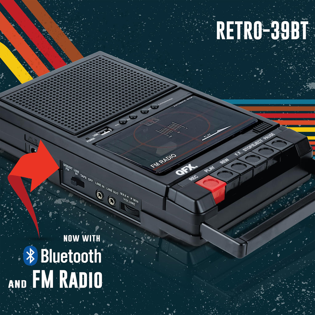 QFX Portable Shoebox Cassette Tape Player Recorder, RETRO-39BT
