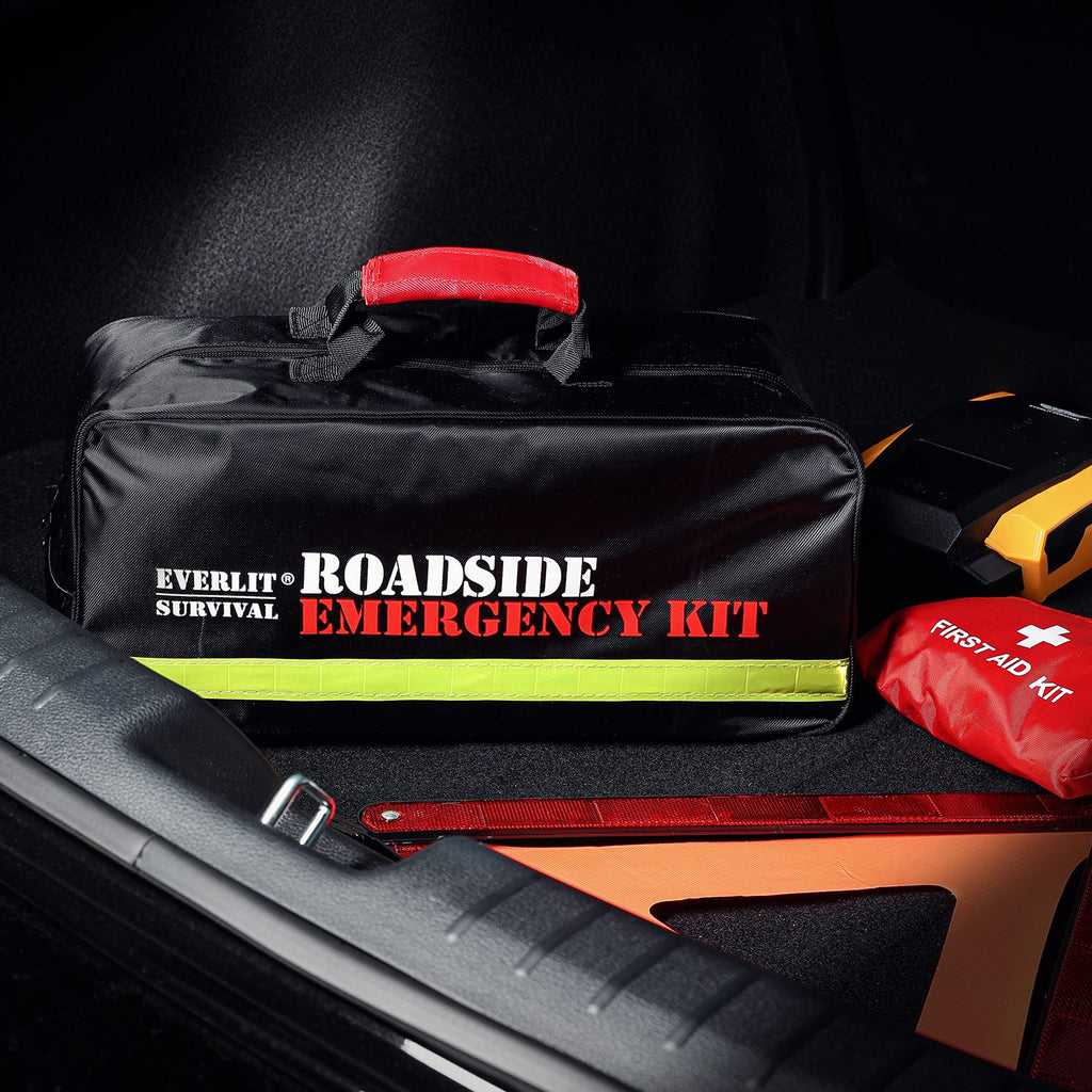 Everlit Survival Car Emergency Kit, Roadside Safety Tool Kit with Gloves,Digital Auto Air Compressor Tire Inflator, First Aid Kit, 12 Feet Jumper
