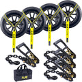KJE 4 Pack Reflective Car Tie Down Straps for Trailers - Tire Ratchet Strap with Chain Anchors - 2" x 10' 10,000LBS Break Strength - Lasso Style