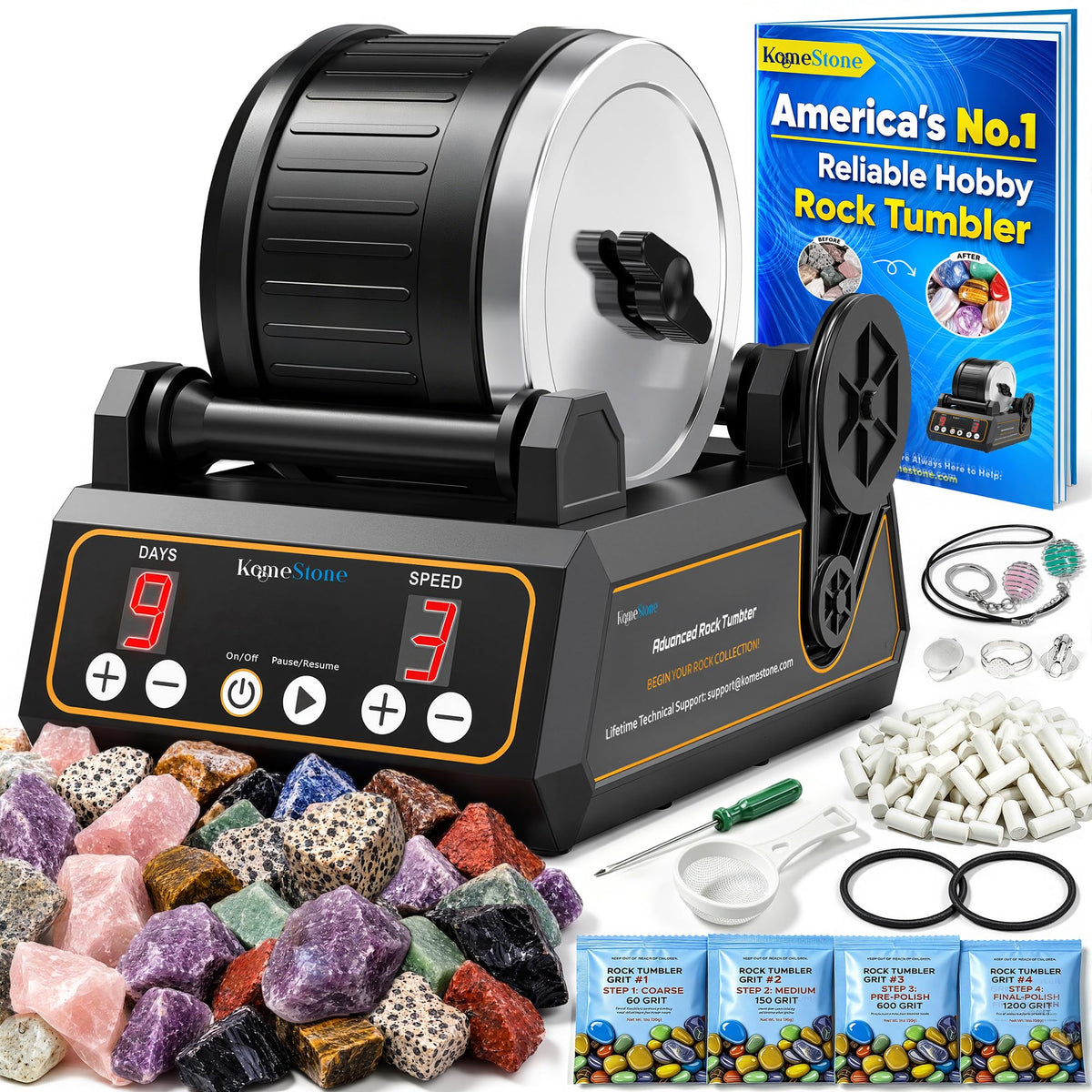 K1 Rock Tumbler Kit - 2.5LB Quiet Polisher for Adults & Kids