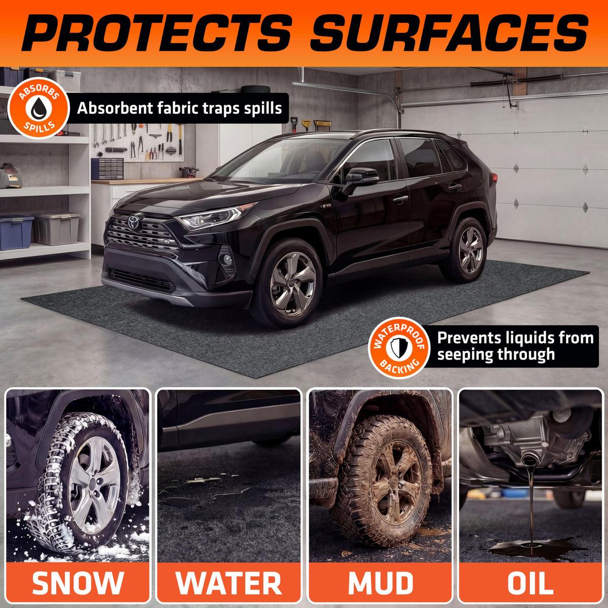 Armor All Garage Floor Mat 17' x 7'4", Waterproof Garage Flooring, USA Made