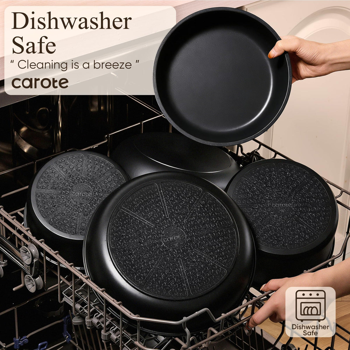 CAROTE 21pcs Pots and Pans Set Non Stick, Detachable Handle Cookware, Black