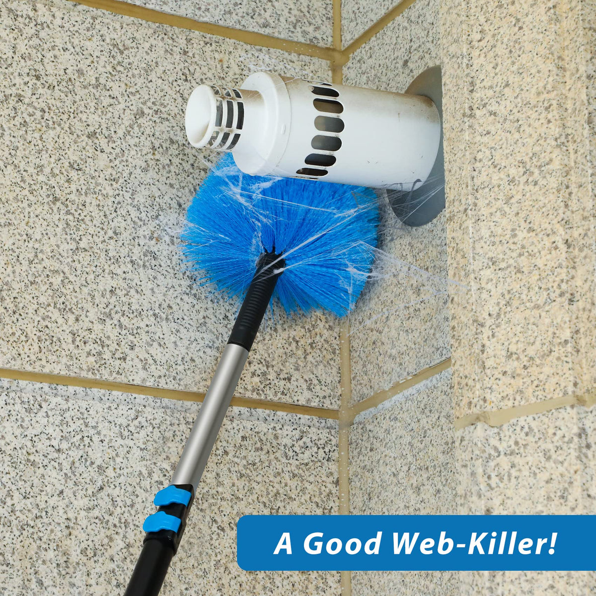 20 Feet High Reach Duster Kit with 5-12 Ft Extension Pole, Cobweb Duster with Telescoping Pole, Window Squeegee with Scrubber, Spider Web Brush, High