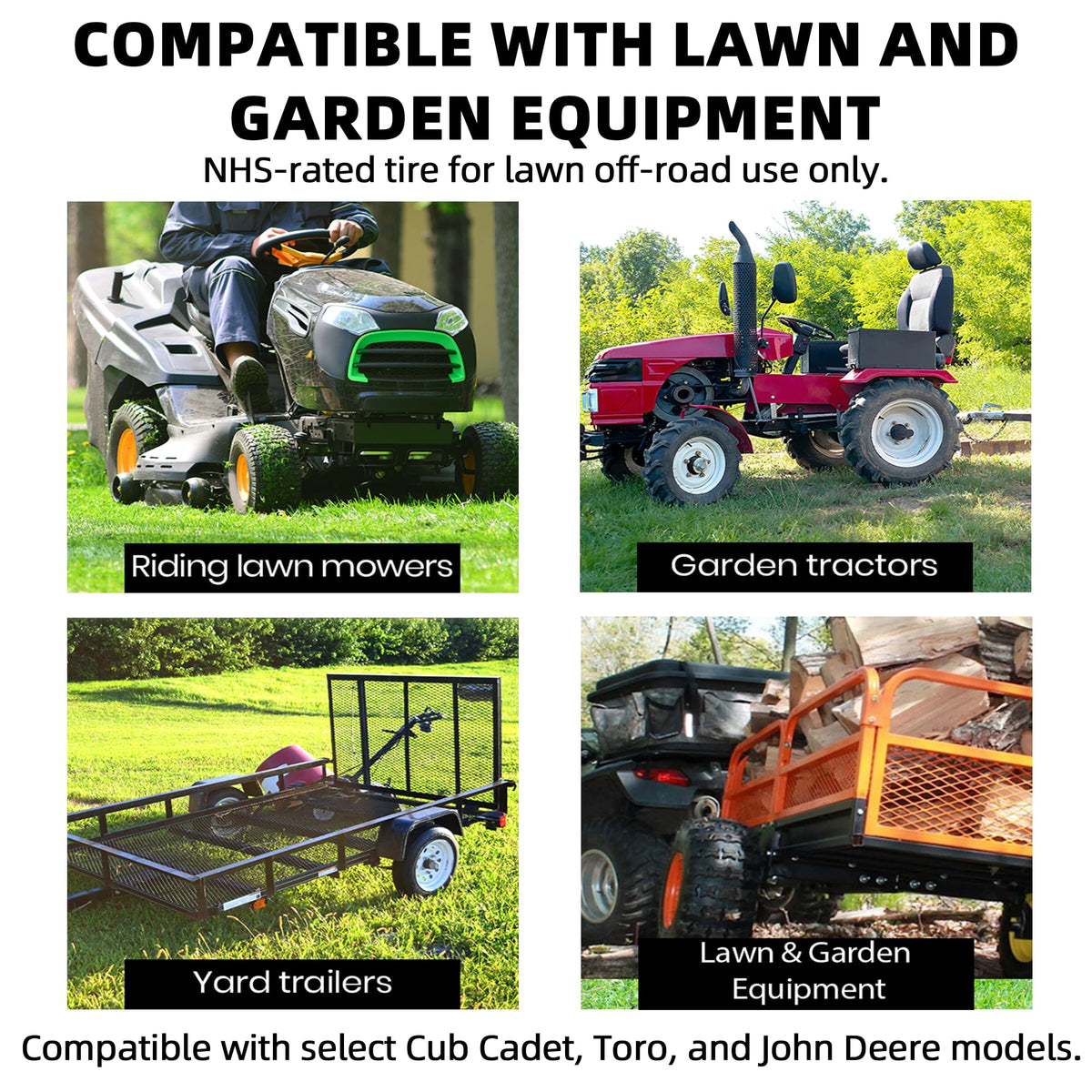 AR-PRO (2 Pack) 13x5.00-6 Flat Free Tire and Wheel Assembly, Solid Lawn Mower Front Tire with 3" Centered Hub, 3/4" Bearing extra 5/8"&1/2"
