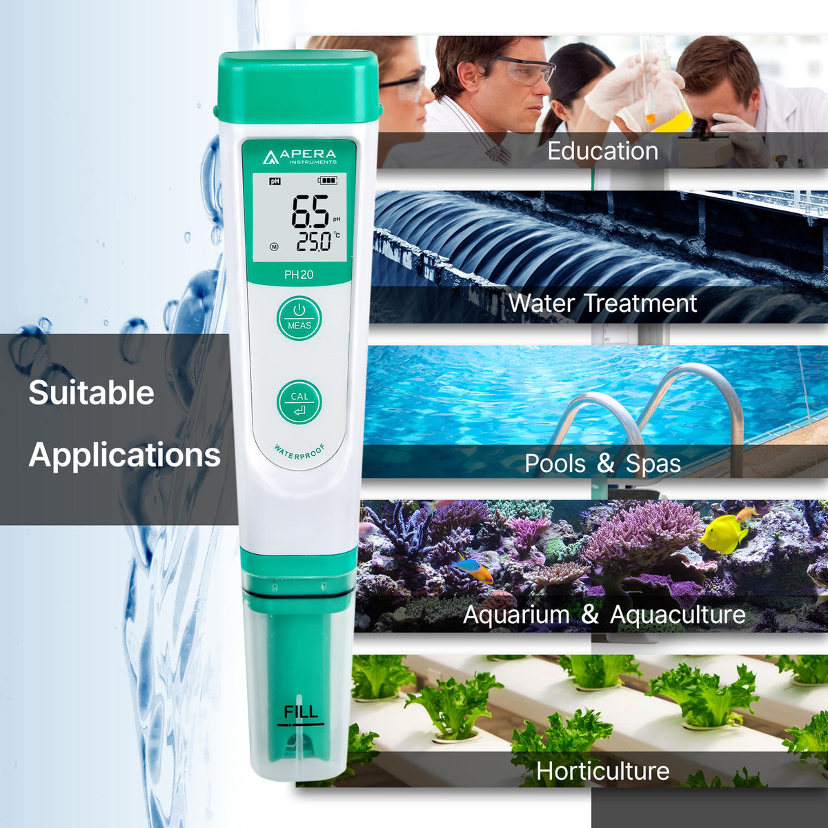APERA INSTRUMENTS AI209 Value Series PH20 Waterproof pH Tester Kit, ±0.1 pH Accuracy