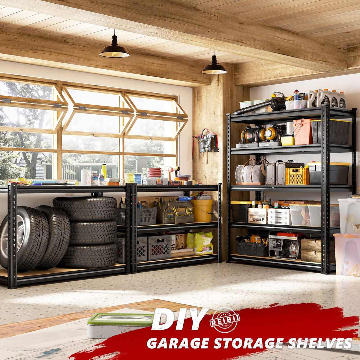 REIBII 2400 LBS Garage Shelving for Basement, Adjustable Shelving Unit