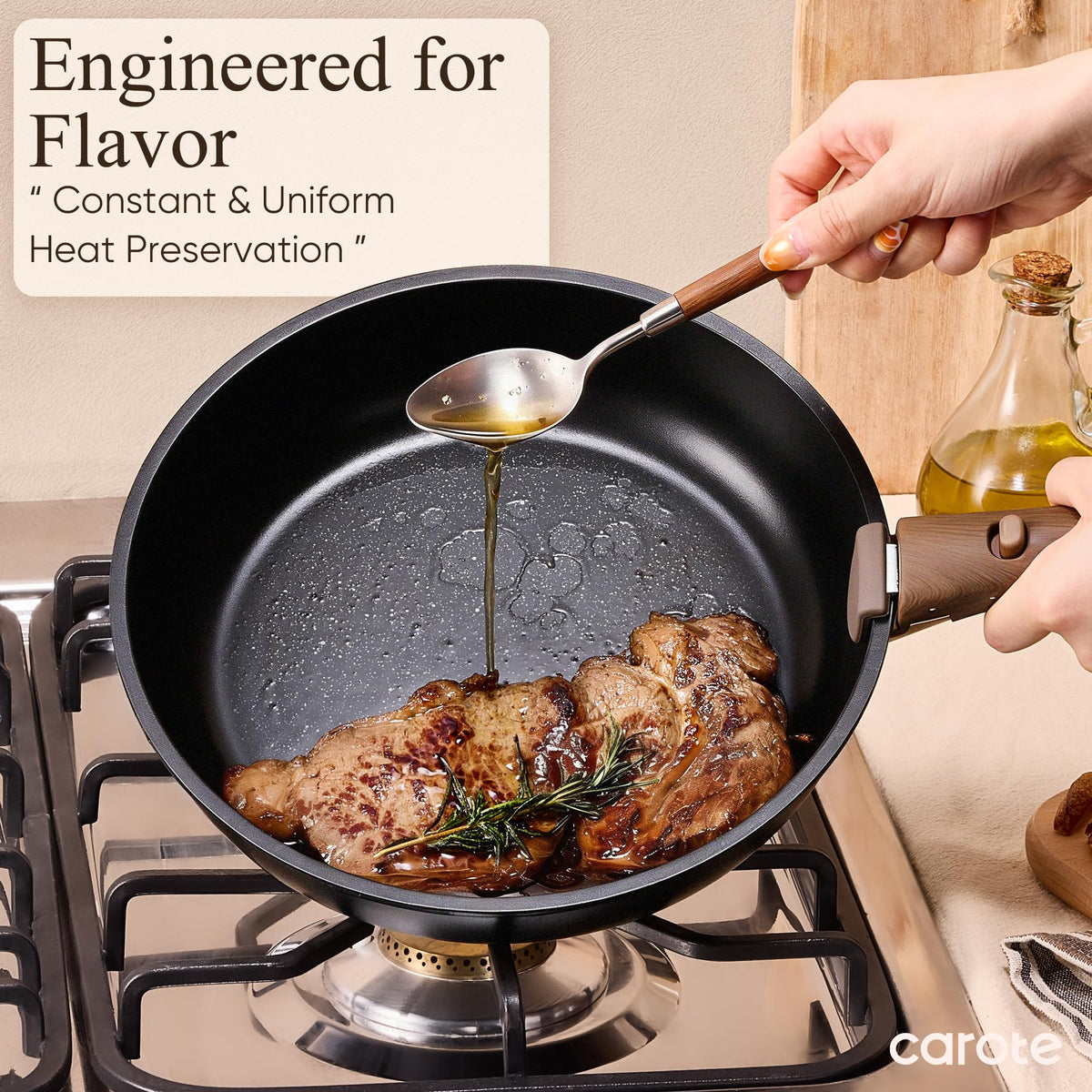 CAROTE 21pcs Pots and Pans Set Non Stick, Detachable Handle Cookware, Black