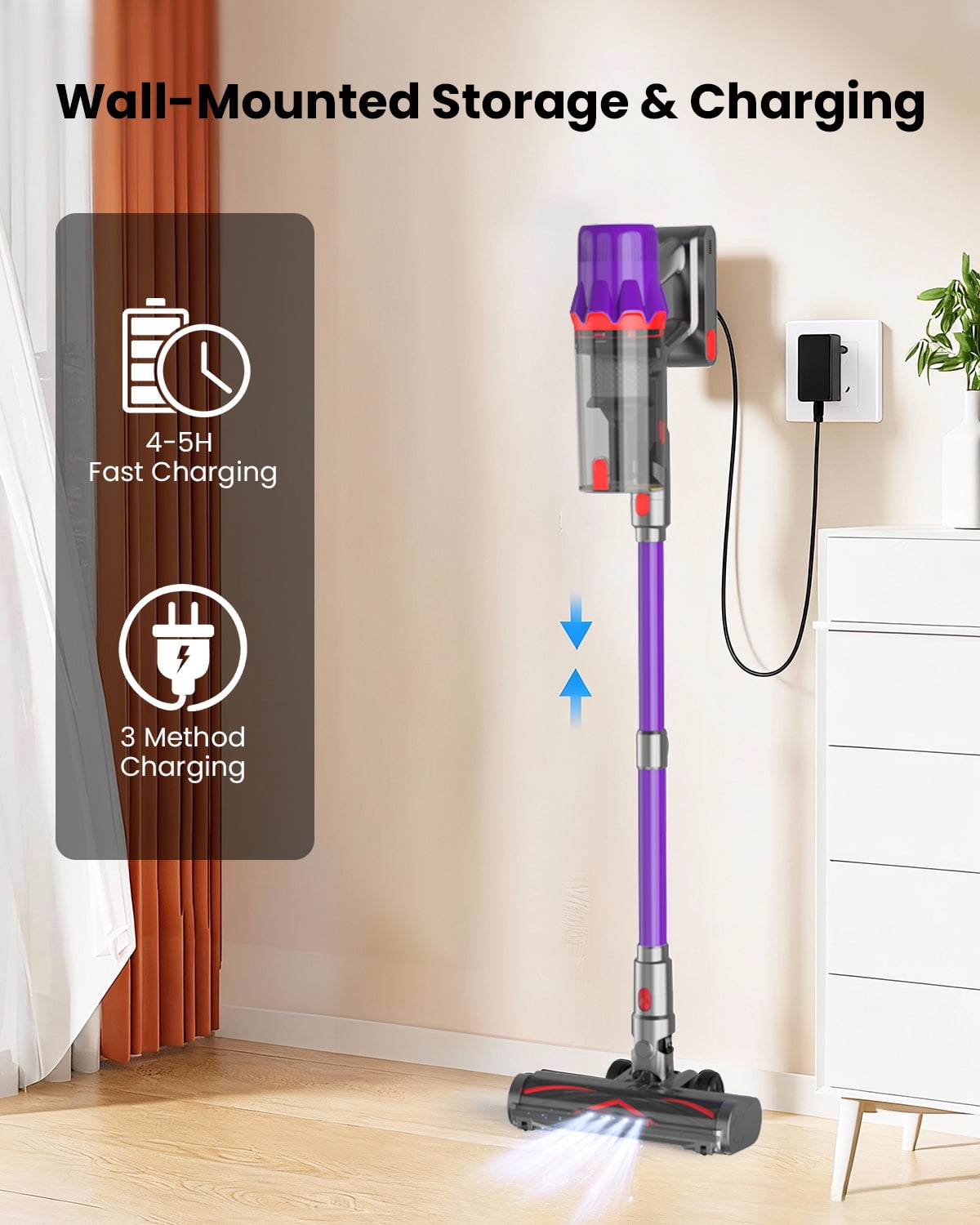 Hosaud Cordless Stick Vacuum Cleaner 45KPA Strong Suction 50Mins Lightweight for Pet Hair Home Hard Floor