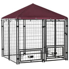 Outdoor Dog Kennel With Rotating Bowl Holders, 5 ft x 5 ft x 5 ft, Black And Red