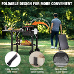PARGRILL Outdoor Folding Grill Cart with Pull-Out Side Table, Griddle Stand Fit 17 Inch or 22 Inch, Portable Stainless Steel BBQ Prep Station with