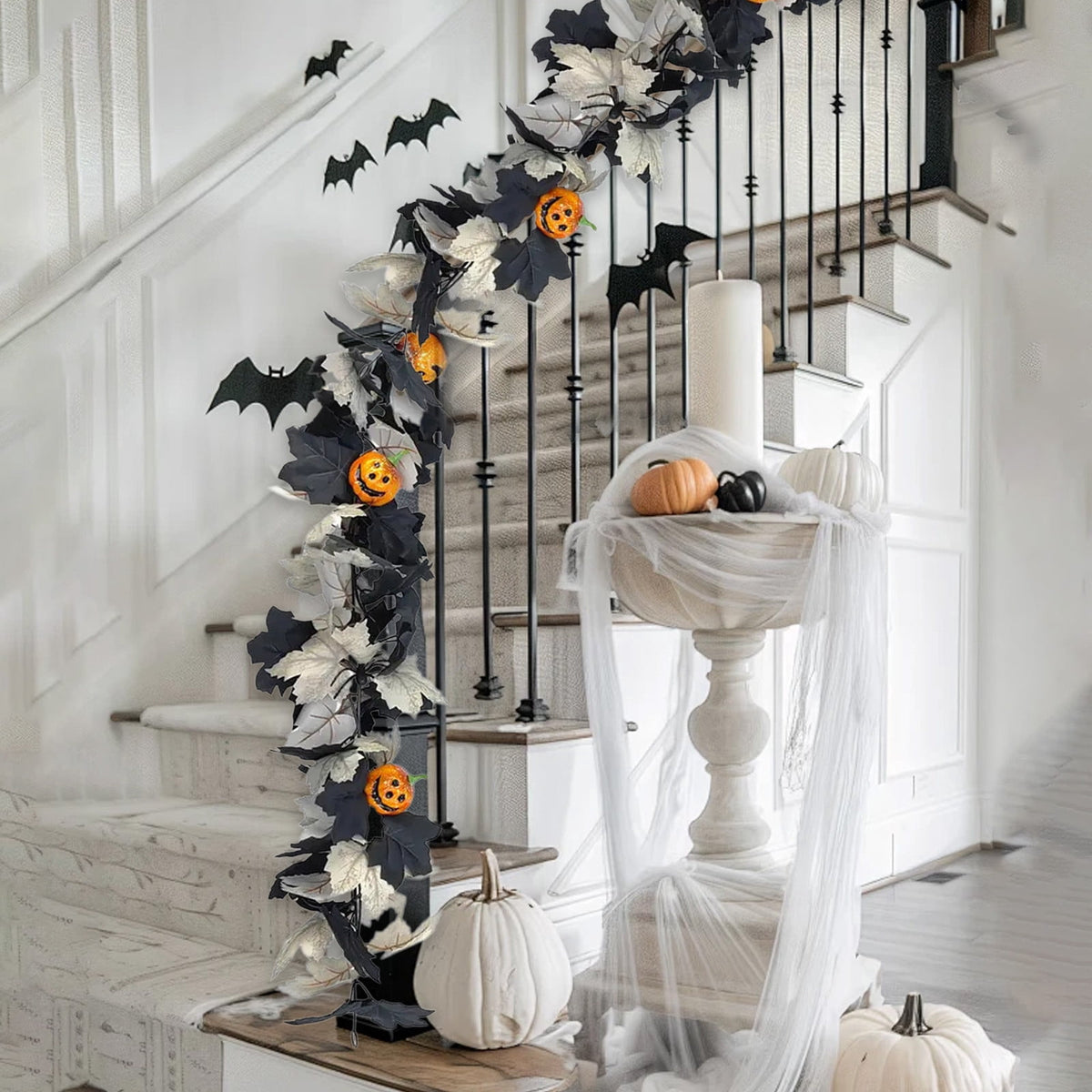 Halloween Pumpkin Garland - 68" Fall Leaf Decor for Mantle, Staircase & Porch, Outdoor/Indoor Autumn Thanksgiving Party Decoration (Multicolor)