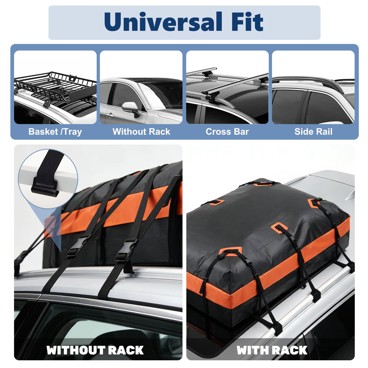 JIOABL 20 Cu ft Rooftop Cargo Carrier Bag,Waterproof Car Roof Bag with 6 Safety Hooks, Anti-Slip Mat, Lock for Cars & SUVs