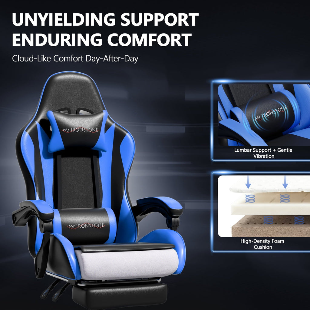 Mr IRONSTONE Ergonomic Gaming Chair with Massage Lumbar Support and Footrest, Heavy Duty 400lbs Computer Chair for Adults, Blue/Black