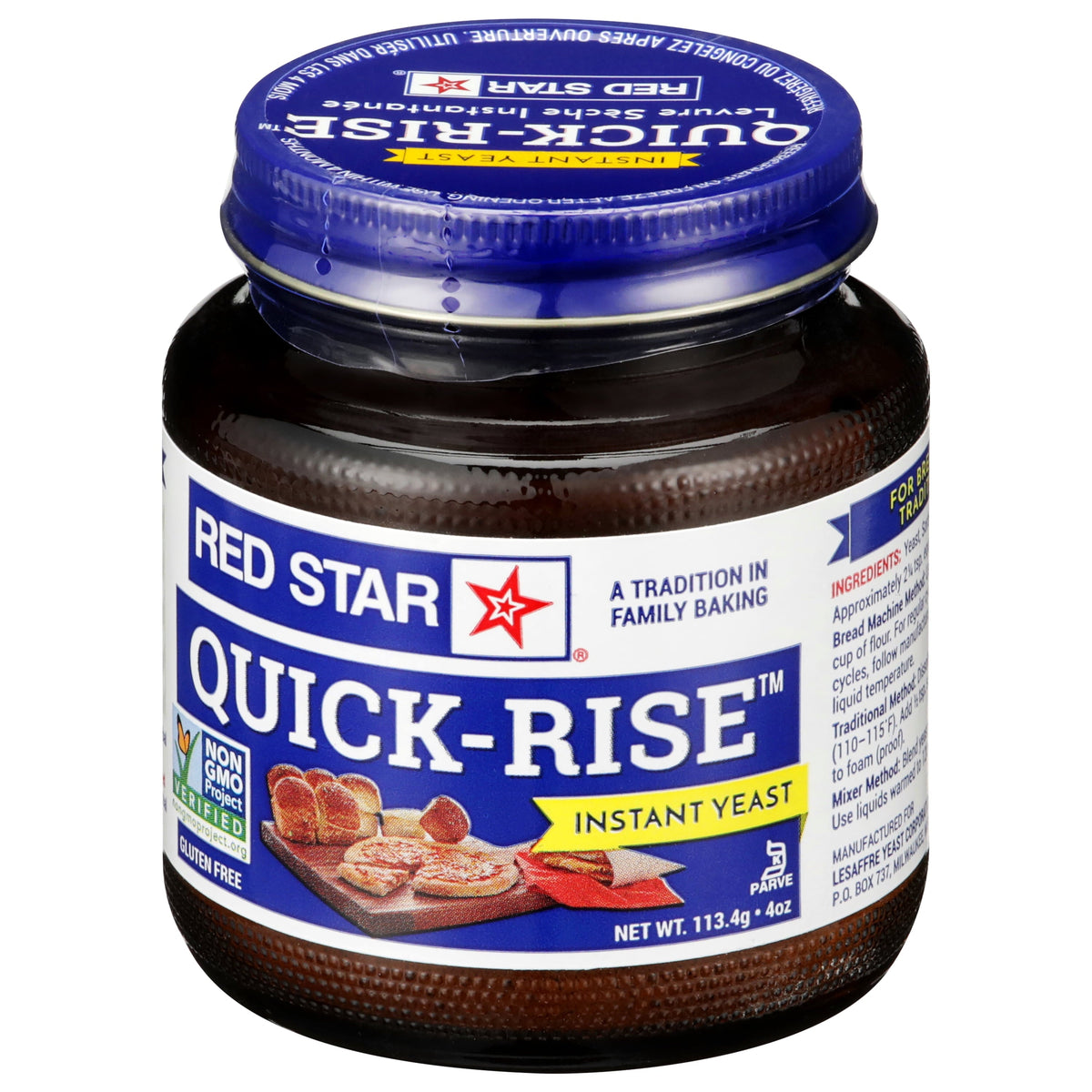 6 pack) Red Star Quick-Rise Instant Yeasts, 4 oz (113.4 g) Multi-Use Jar, Fast-Acting Baking Yeasts