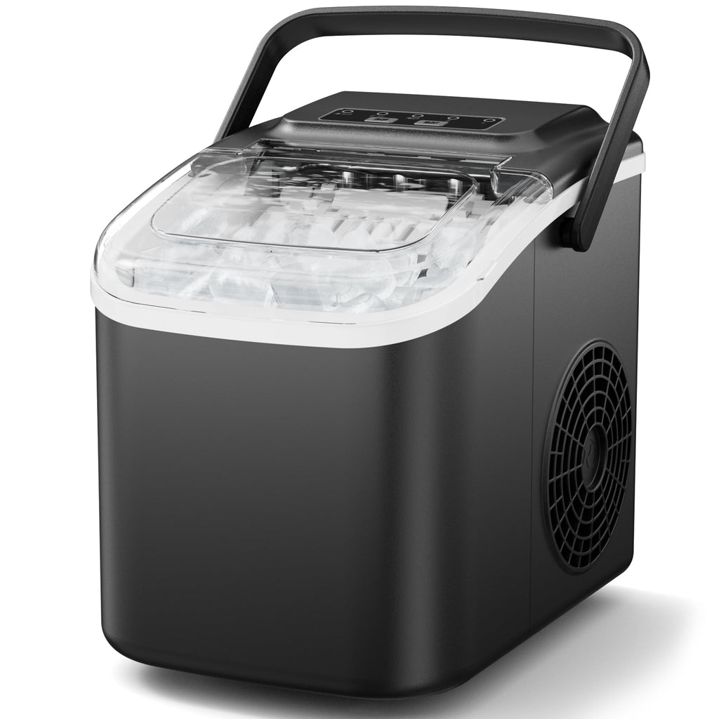 Snowyermine Countertop Ice Maker with Handle, 26 lbs/24H Portable Ice Machine, 2 Bullet Ice Sizes, 8 Cubes in 6 Minutes, Self-Cleaning for Home, Bar