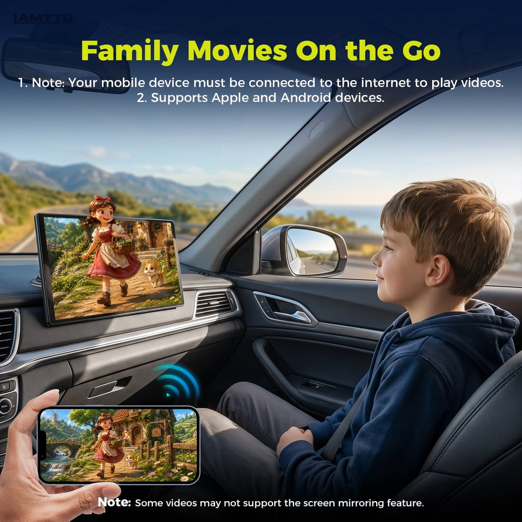 LAMTTO 10.1" Portable Wireless CarPlay Screen for Old Vehicle with Super Link Mirroring, Apple CarPlay & Android Auto, Bluetooth, FM, AUX, Navigation