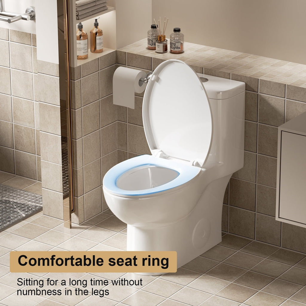 Alvantor One-Piece Toilet, Modern 1.1/1.6 GPF Dual Flush Toilet ADA Height 17" Rimless Bowl with Soft Closing Seat White