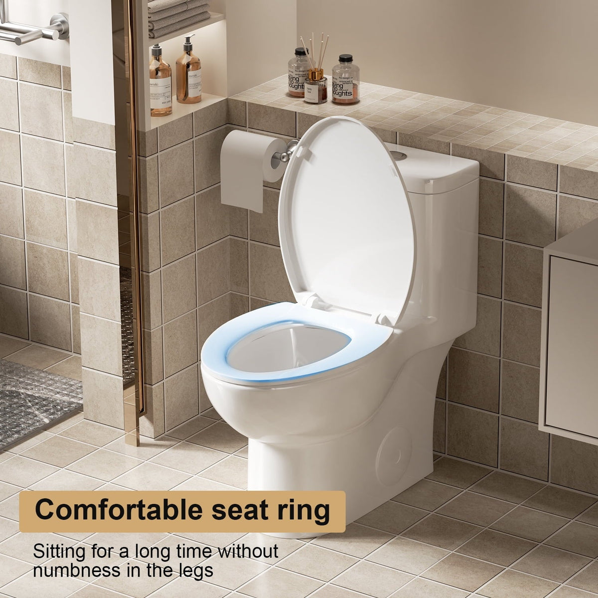 Alvantor One-Piece Toilet, Modern 1.1/1.6 GPF Dual Flush Toilet ADA Height 17" Rimless Bowl with Soft Closing Seat White
