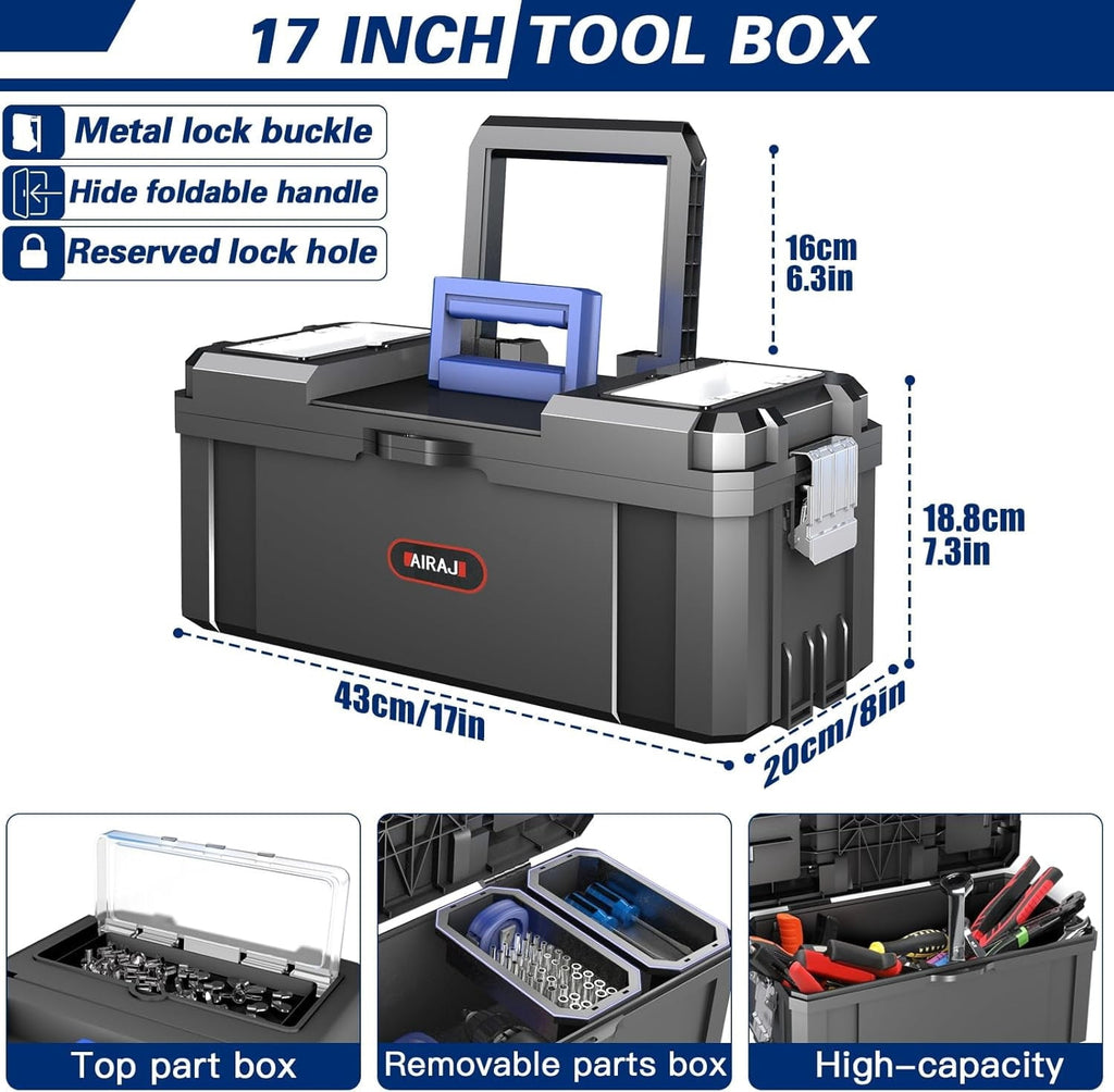AIRAJ 3-in-1 Rolling Tool Box with Wheels Stackable Tool Chest Tool Storage Organizer Removable Trays 17 in 19 in 21 in Garage Workshop