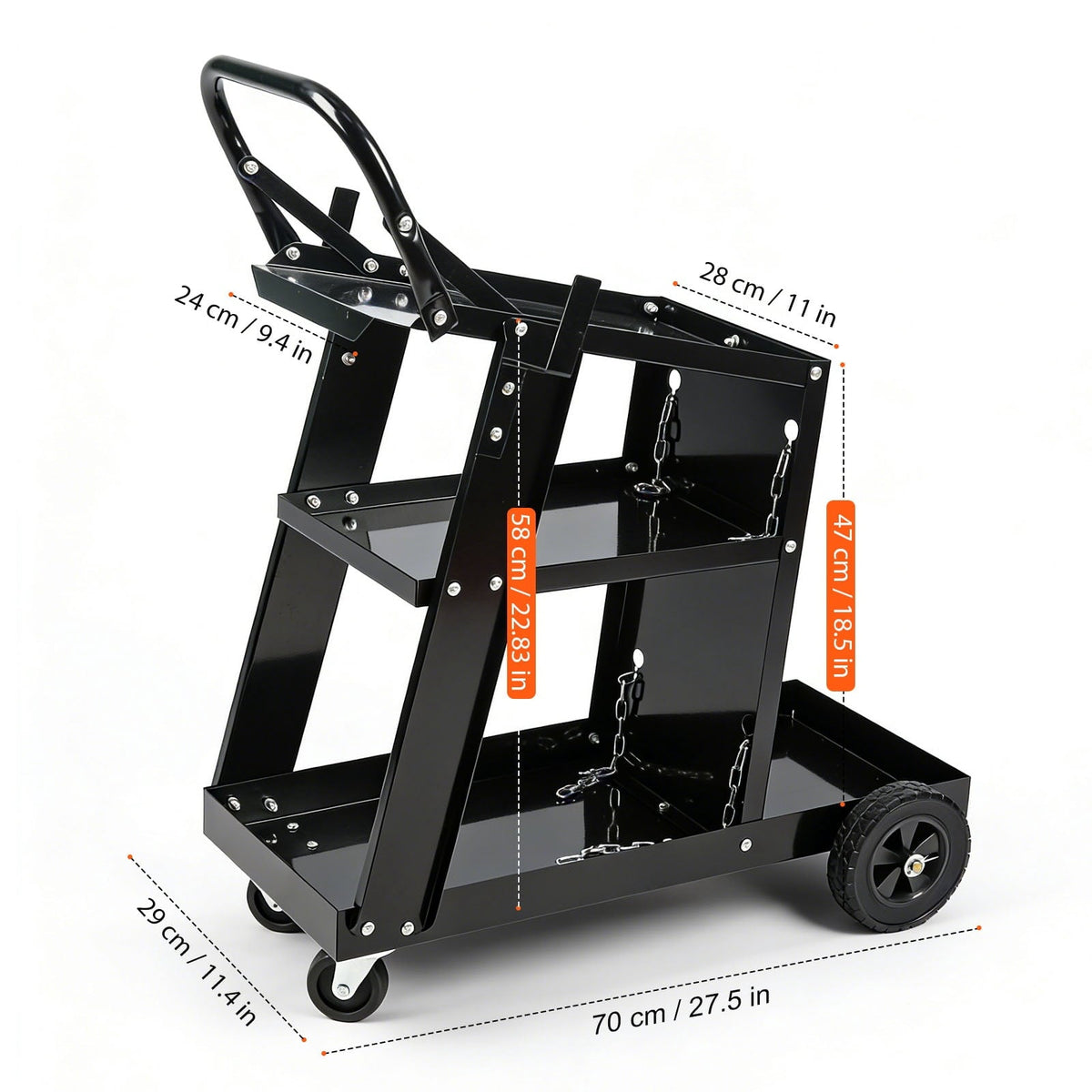 Welding Cart, 3-Tier Welder Cart Heavy Duty with 400 Lbs Weight Capacity, 360° Swivel Wheels, Tank Storage Safety Chains, Rolling MIG Welder Cart for