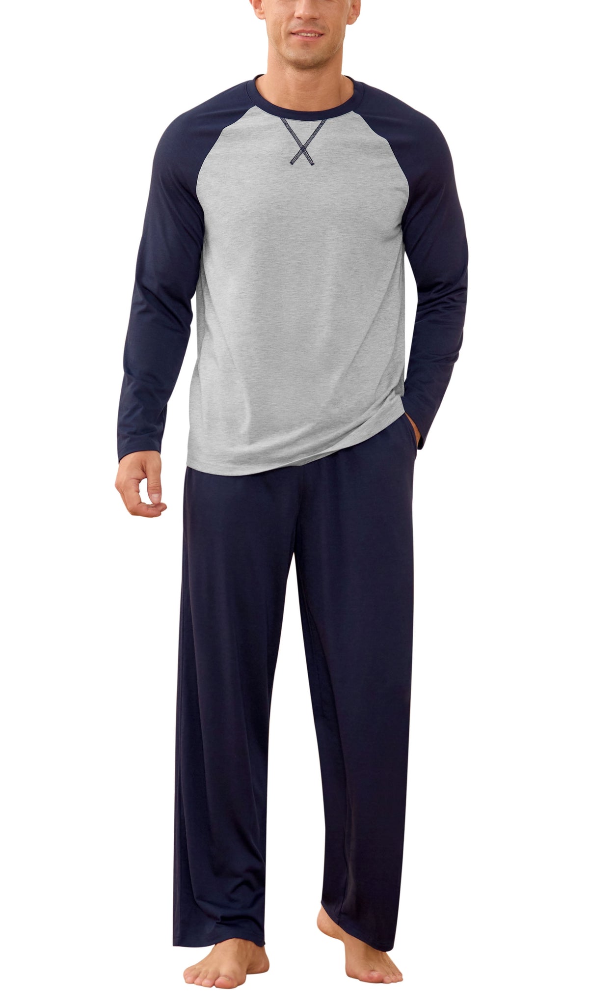 Iceglad Men's Pajamas Set Long Sleeve Sleepwear with Pockets Comfortable Lightweight Pjs Sets for Men
