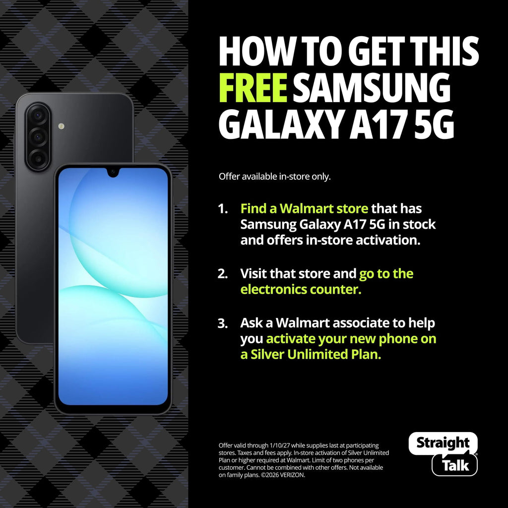 Straight Talk Samsung Galaxy A17, 5G, 128GB, Black - Prepaid Smartphone [Locked to Straight Talk]