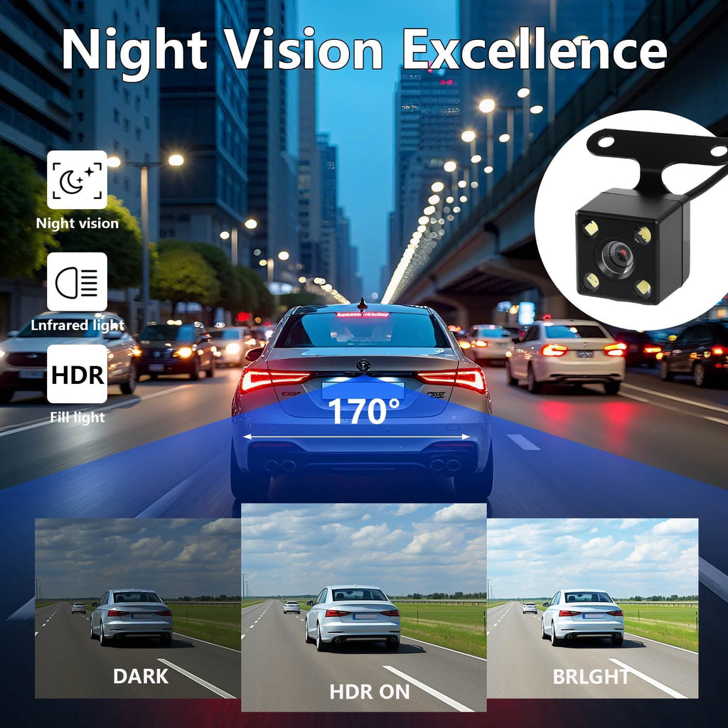 4-Channel Dash Cam with 1080P Front, Inside & Rear Cameras, Night Vision, HDR, G-Sensor, Loop Recording & 24HR Parking Mode