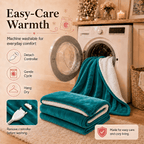PYROEPLEEA Heated Electric Blanket Full Size 72 x 84 in, Flannel Sherpa, 6 Heat Settings, 1-12 Hour Auto Off, Machine Washable for Bed or Couch-Green