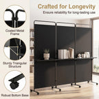 Costway 3-Panel Room Divider with Storage Shelves 6FT Tall Folding Privacy Screen on Wheels Black