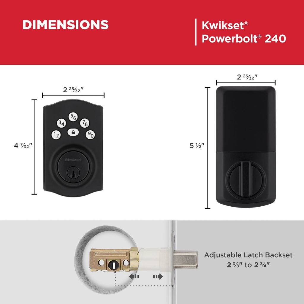 Kwikset Powerbolt 240 Matte Black 5-Button Keypad Traditional Electronic Deadbolt Door Lock