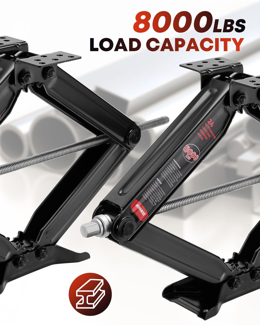 Kohree 24" 8000lbs RV Trailer Stabilizer Leveling Scissor Jacks with Crank Handle and Drill Bit,Set 2