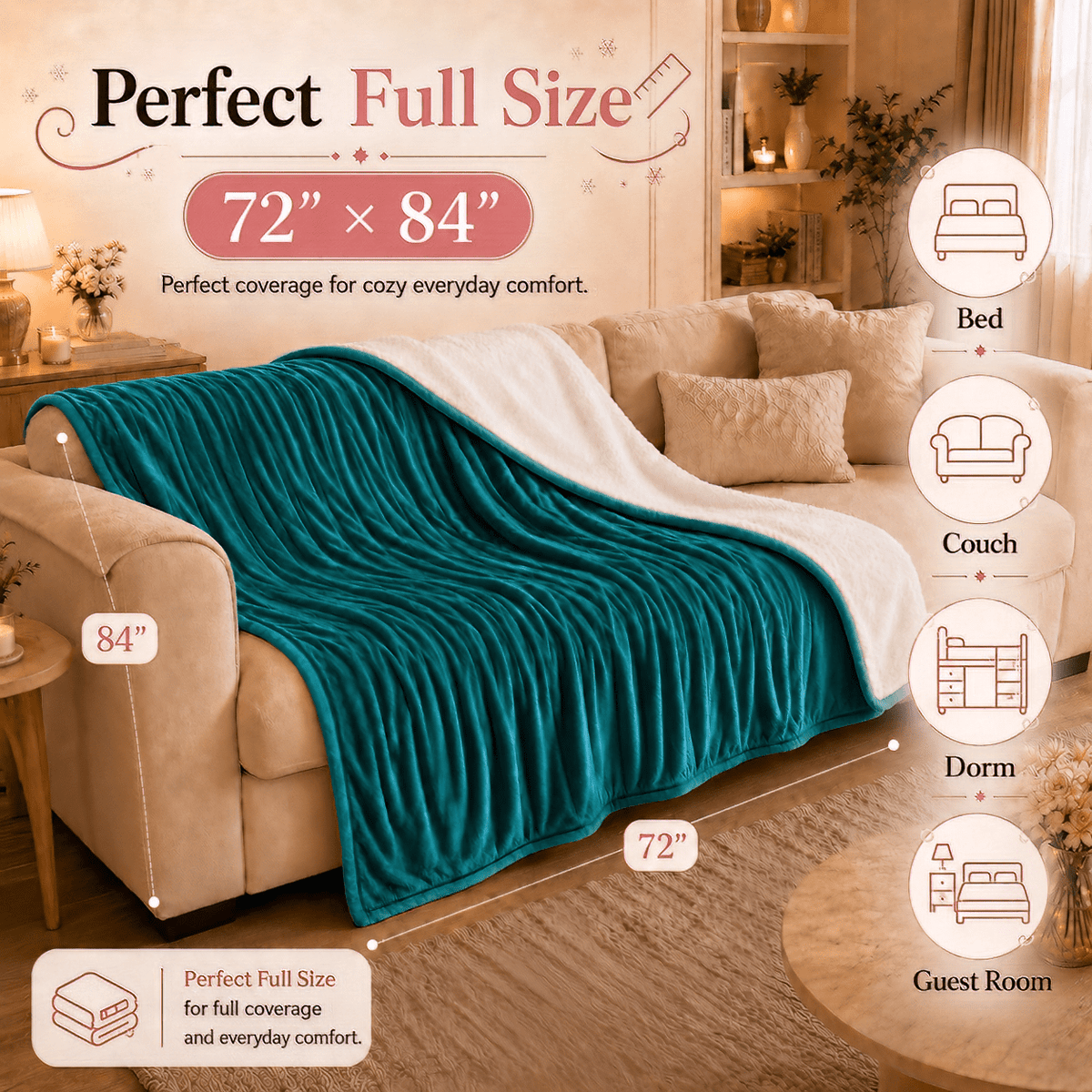 PYROEPLEEA Heated Electric Blanket Full Size 72 x 84 in, Flannel Sherpa, 6 Heat Settings, 1-12 Hour Auto Off, Machine Washable for Bed or Couch-Green