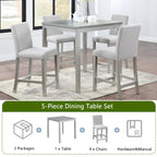 Modern 5-Piece Counter Height Dining Set With Square Table And 4 Upholstered Chairs