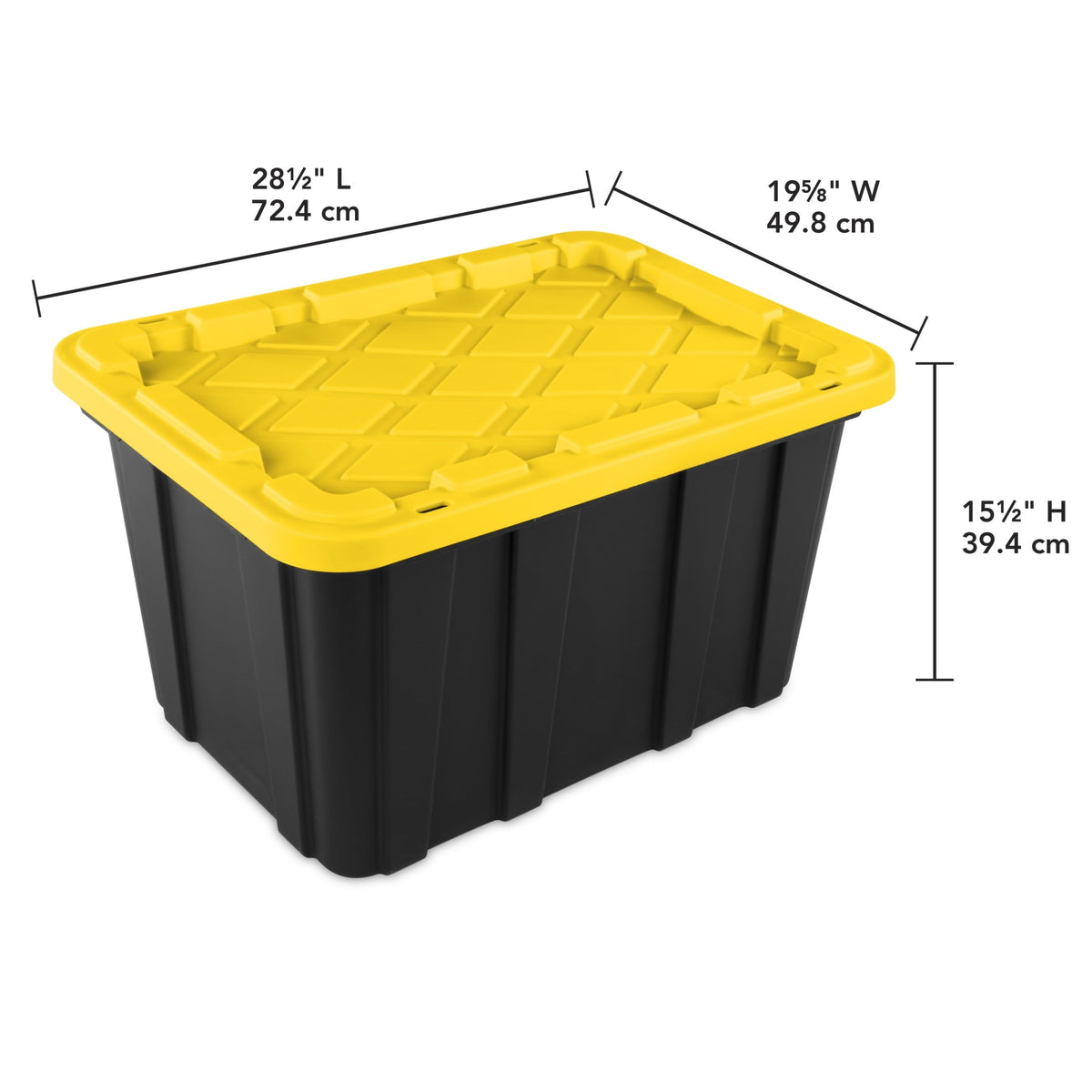 Sterilite 27 Gal Large Plastic Industrial Storage Bin with Snap-Fit Lid, Black and Yellow, 6 Pack