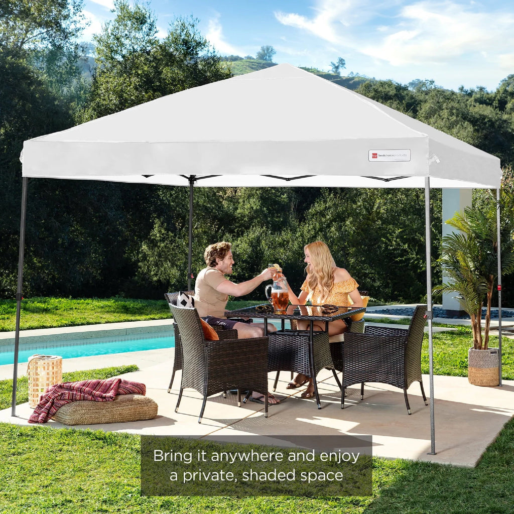 Best Choice Products 10x10ft Easy Setup Pop Up Canopy w/ 1-Button Setup, Wheeled Case, 4 Weight Bags - White