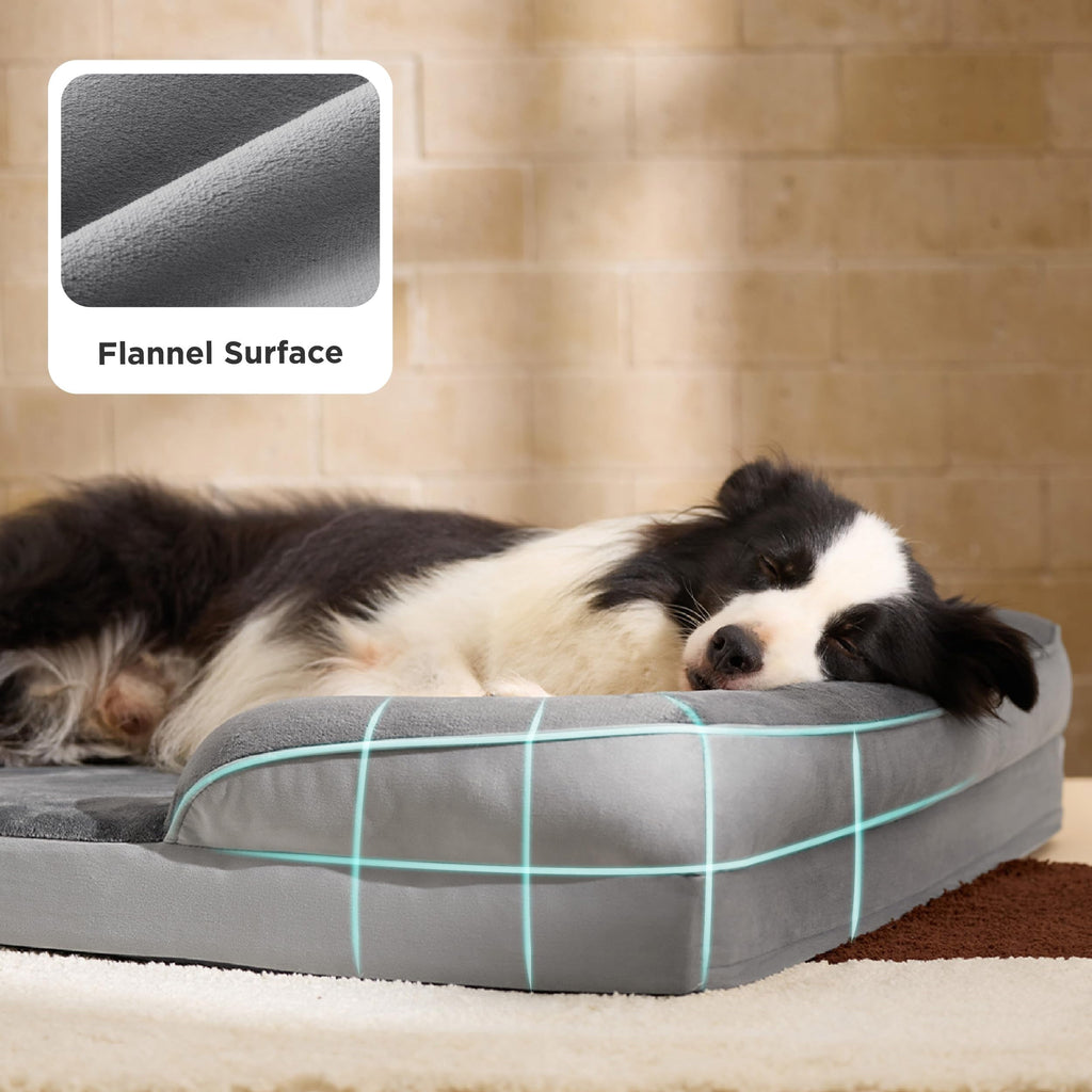 U by Bedsure Orthopedic Dog Bed for Large Dogs with Waterproof Washable Cover, Egg Crate Foam Dog Couch, Bolster Sides, Non-Skid, Gray, 35"