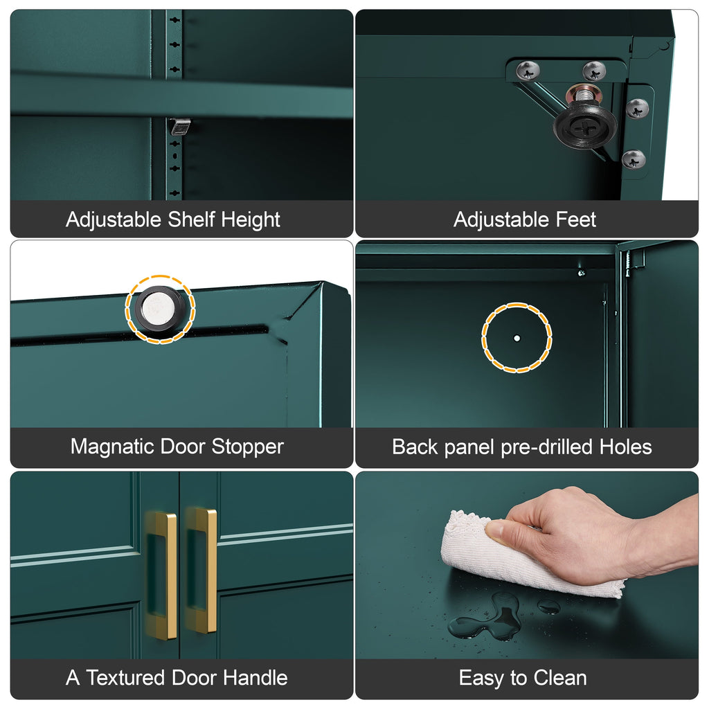 Polup 71" Green Pantry Storage Cabinet with 2 Doors, Tall Metal Kitchen Cabinet with Adjustable Shelves, Freestanding Cupboard for Garage, Laundry